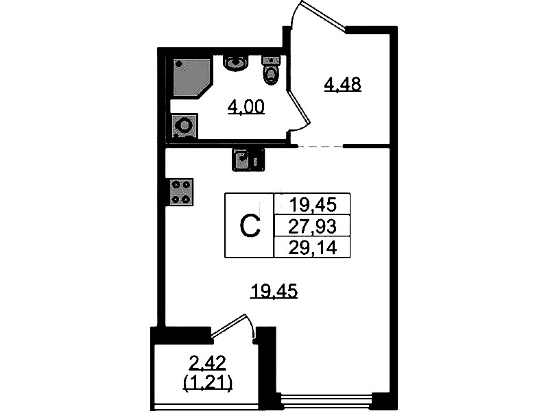 Квартира студия 29.14 м², 13/15 эт., ЖК «GloraX Парголово»